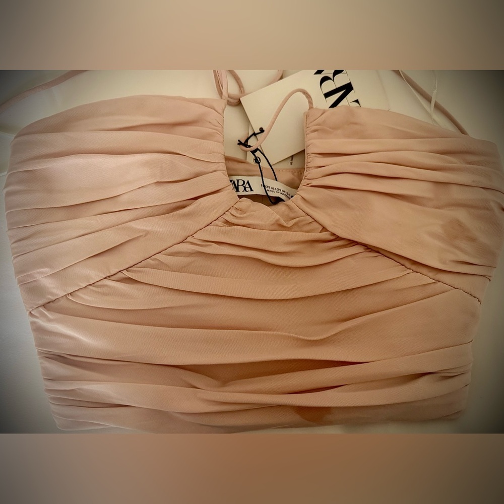 Zara Pleated Blush Pink Top Size XS NWT